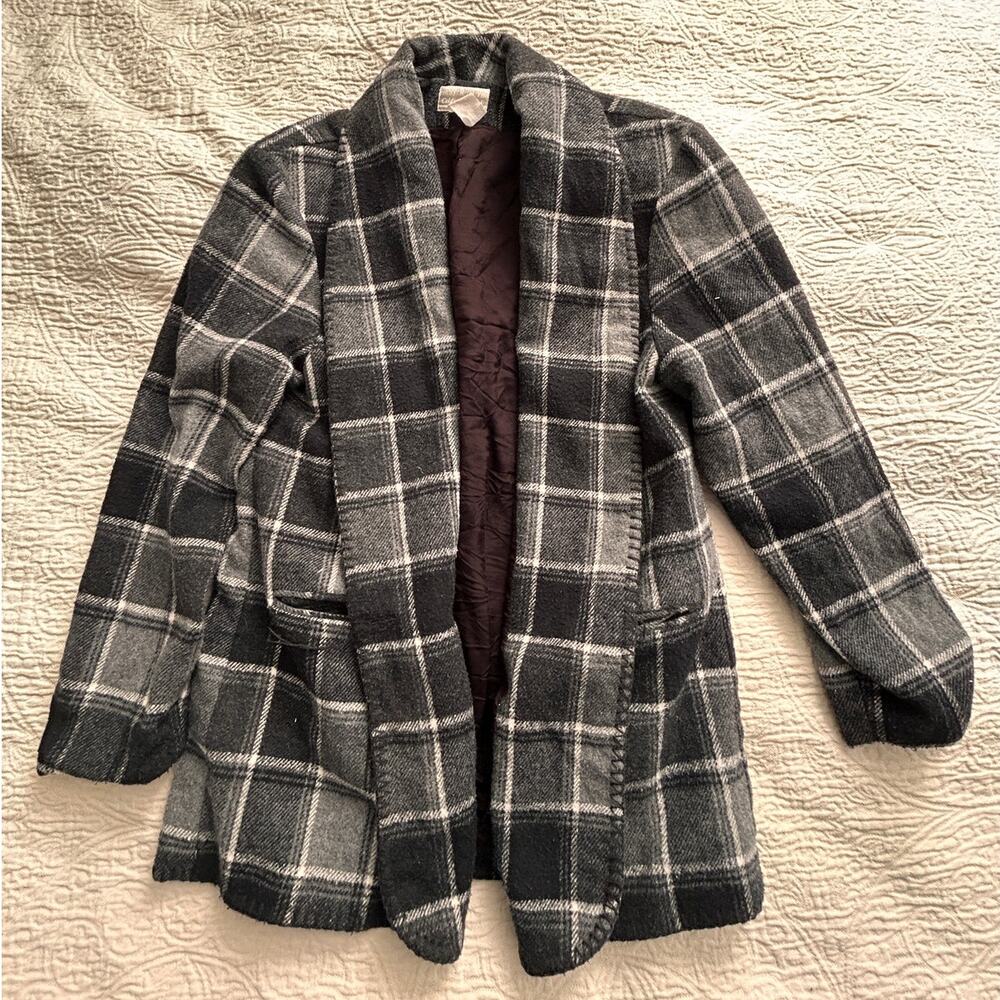 Coldwater Creak wool jacket grey black white plaid